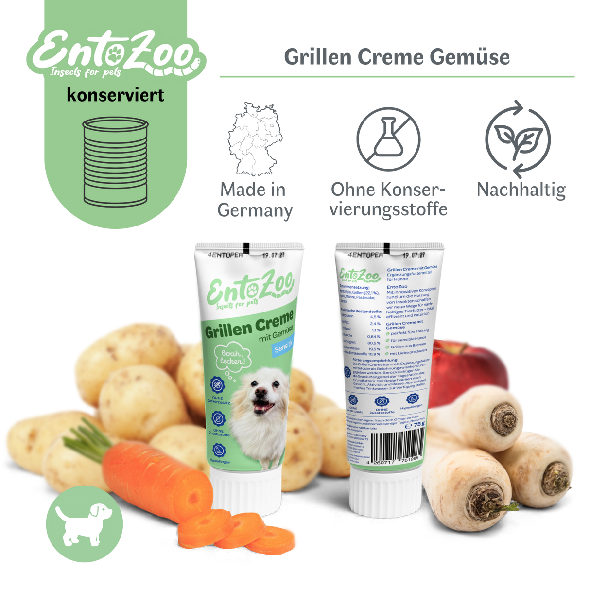 EntoZoo - Grillen Creme - Sensitiv - mit Gemüse