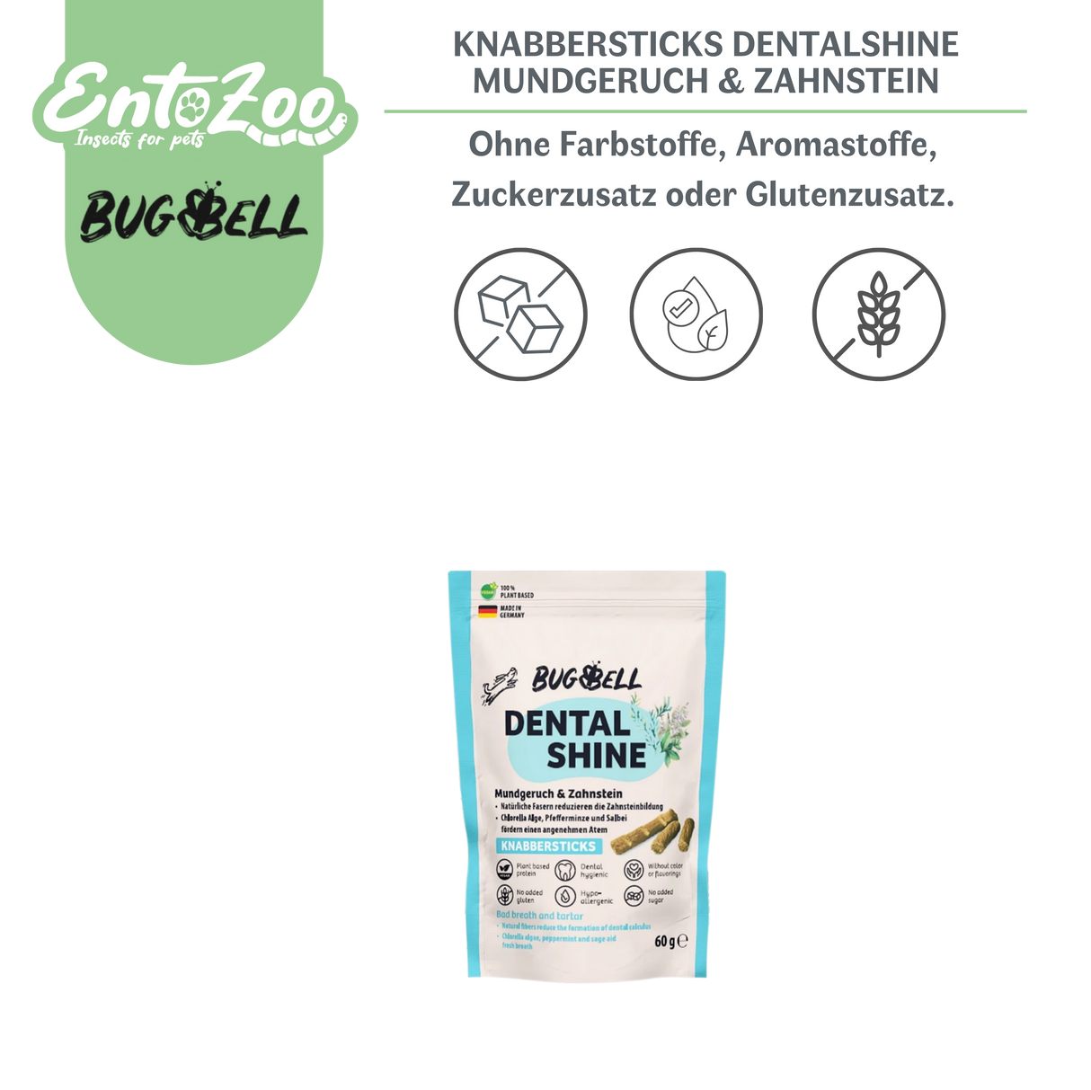 BugBell Dog Chew Sticks - DentalShine - Bad Breath & Tartar - Vegan - Complementary Dog Food