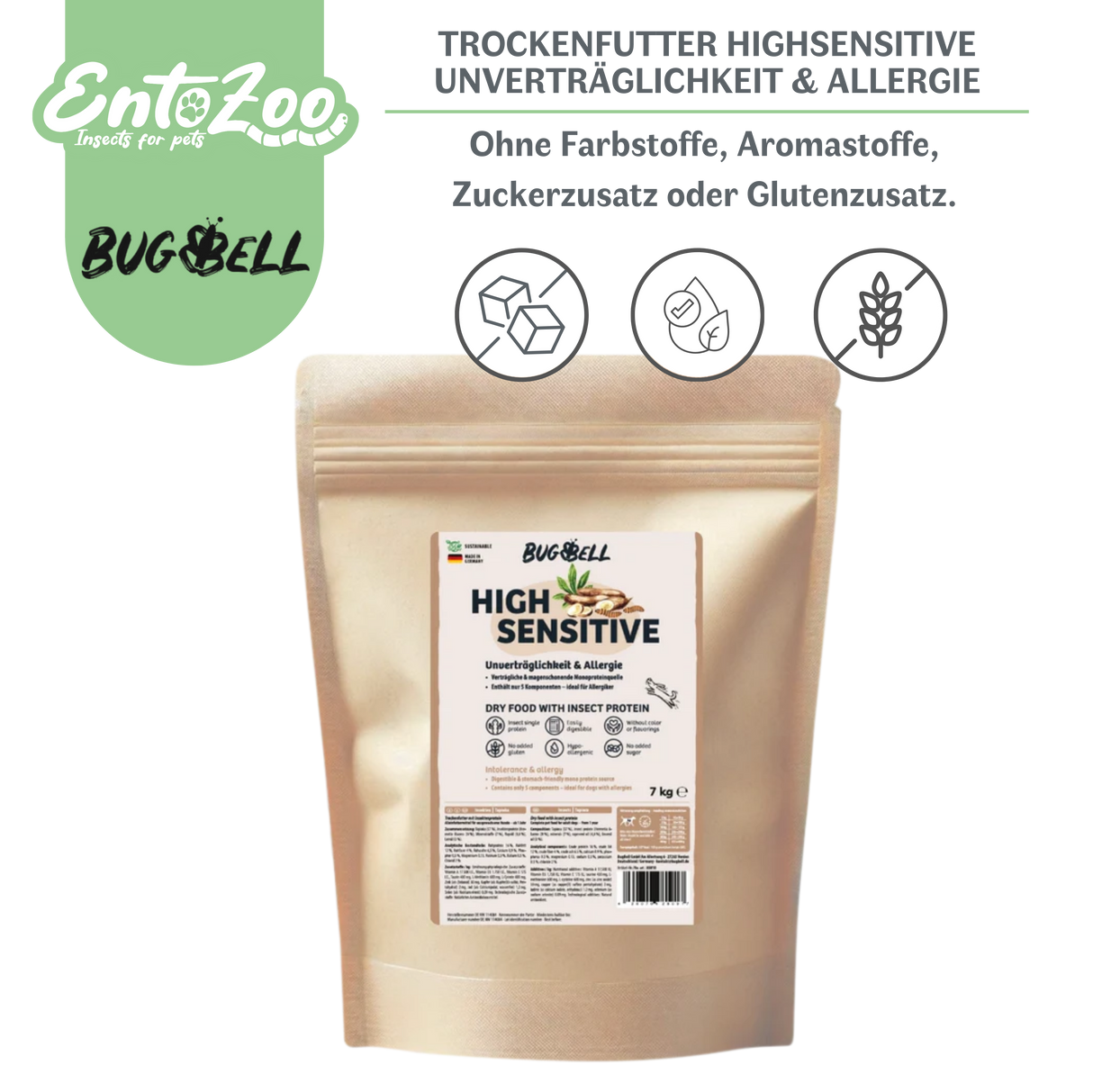 Bugbell - Trockenfutter für Hunde High Sensitive - Unverträglichkeit & Allergie 800g