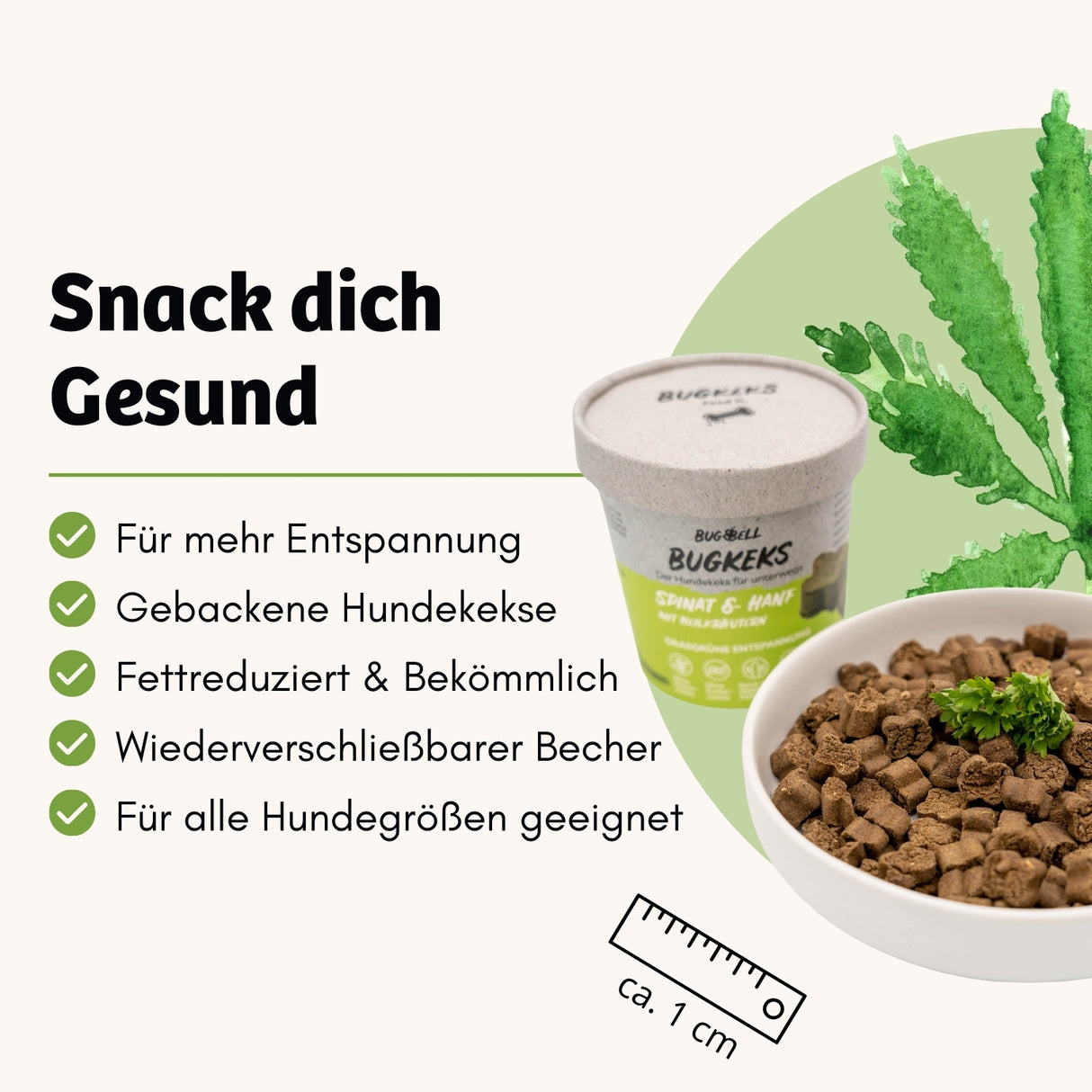 BugBell - Hundekeks - Entspannung und Beruhigung - Bugkeks Spinat & Hanf 150g