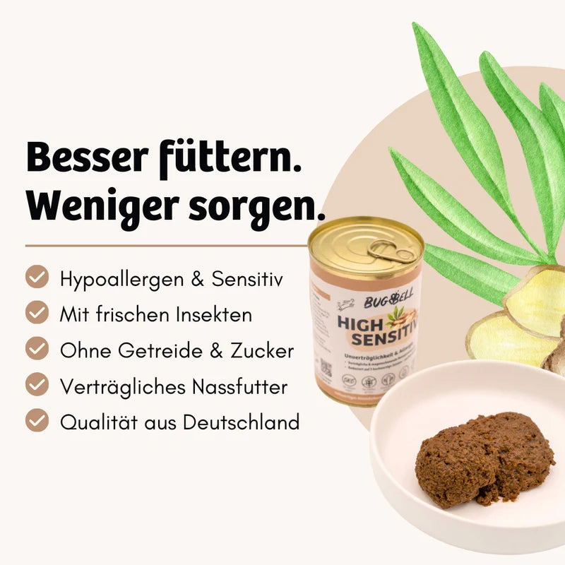Bugbell - Nassfutter für Hunde - HighSensitive - Unverträglichkeit & Allergie 400g