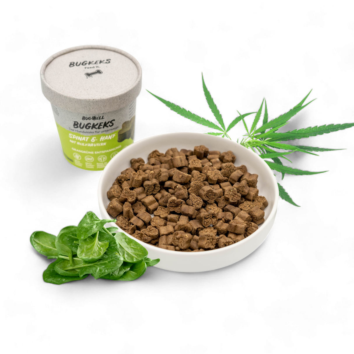 BugBell - Hundekeks - Entspannung und Beruhigung - Bugkeks Spinat & Hanf 150g