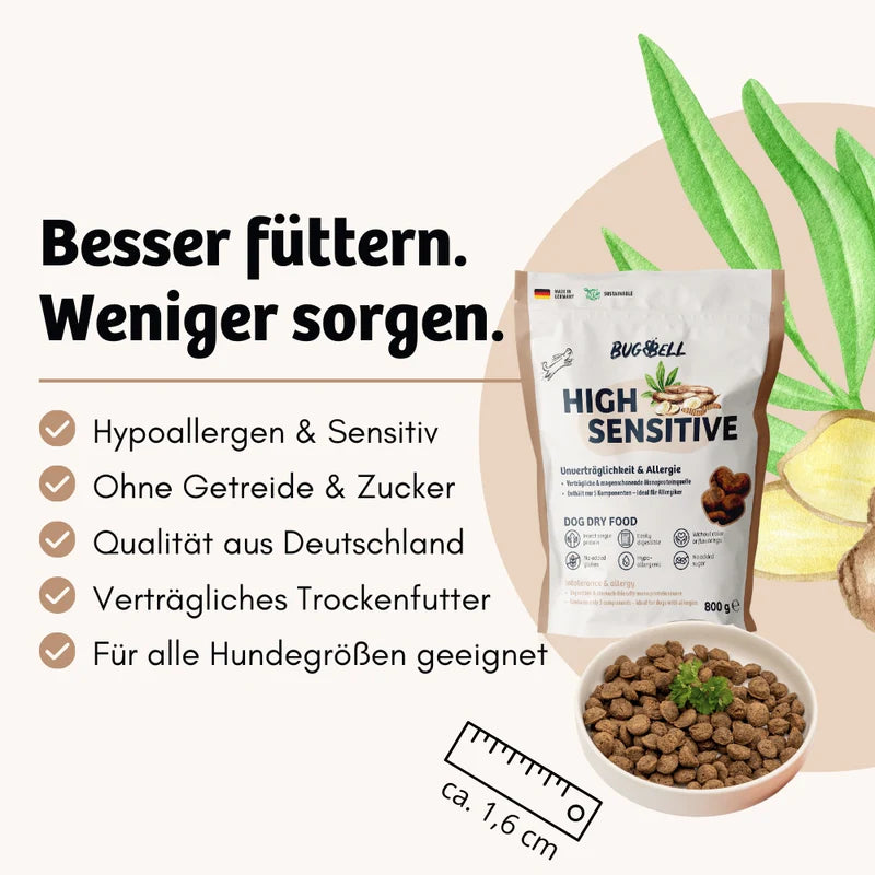 Bugbell - Trockenfutter für Hunde High Sensitive - Unverträglichkeit & Allergie 800g