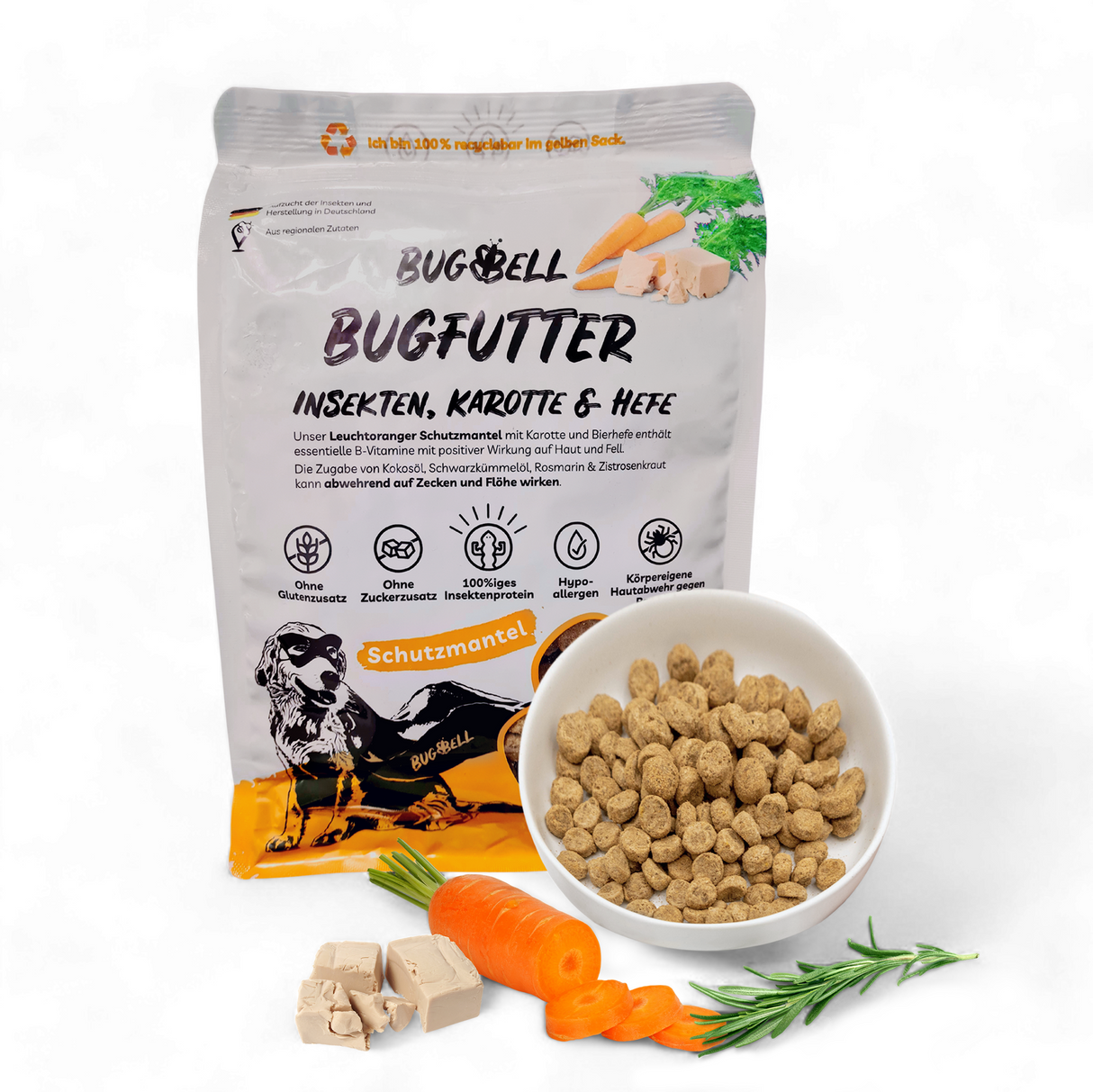 BugBell Dry Food - Coat Care & Parasite Defense - Carrot & Yeast 900g
