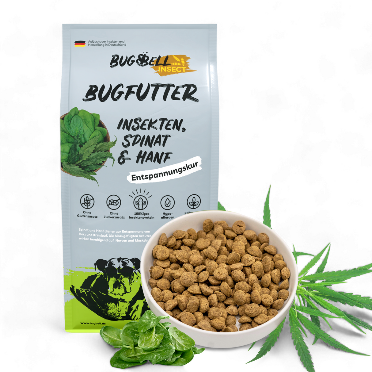 BugBell - Trockenfutter - Entspannung und Beruhigung - BugFutter Spinat & Hanf Entspannungskur 900g