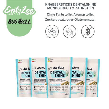 BugBell - Hunde Knabbersticks - DentalShine - Mundgeruch & Zahnstein - Vegan - Ergänzungsfuttermittel für Hunde, Tiernahrung
