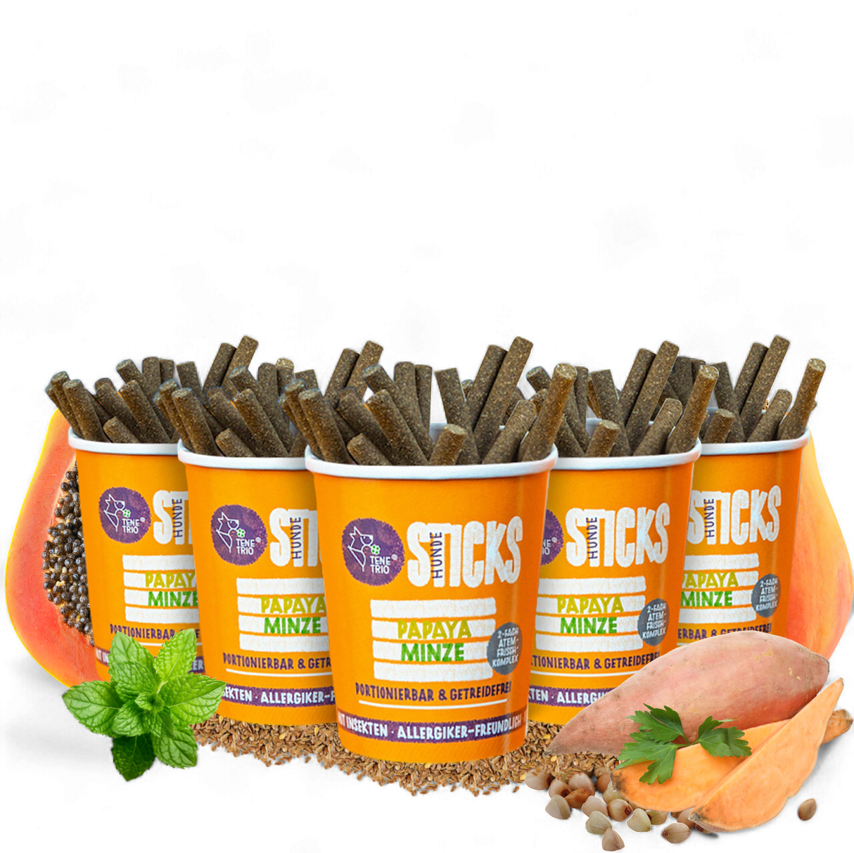 Tenetrio - Hundesticks Papaya Minze für frischen Hundeatem