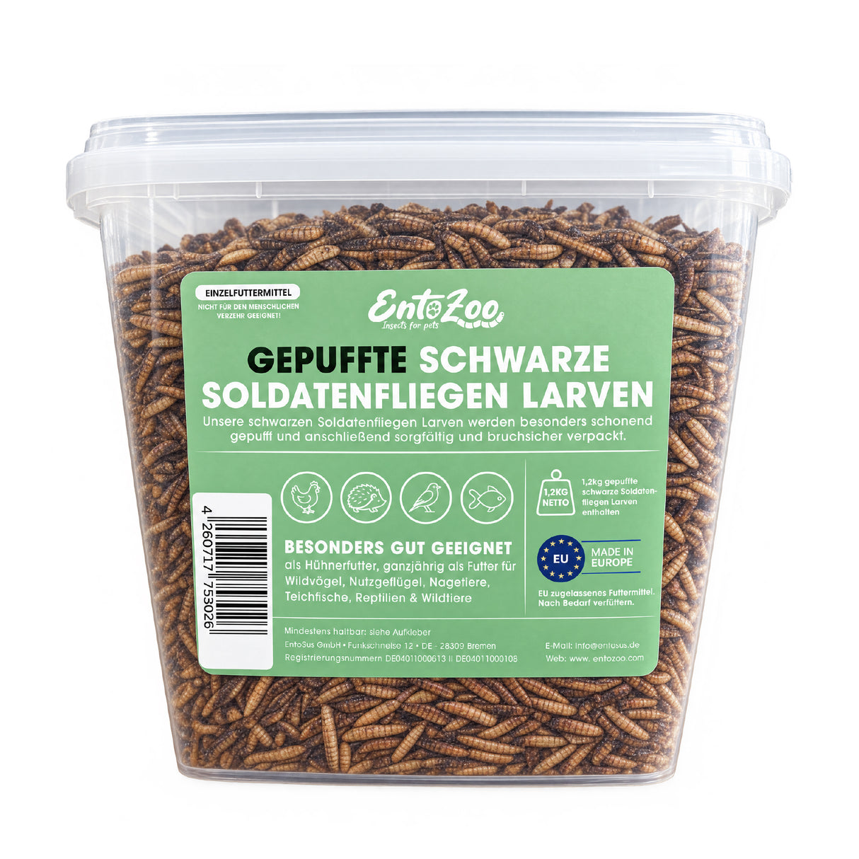 EntoZoo -  getrocknete gepuffte schwarze Soldatenfliegenlarve