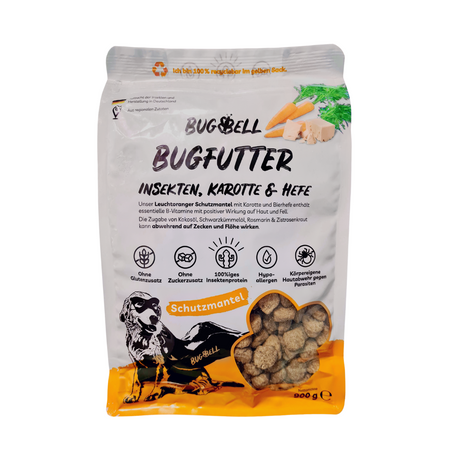 Bugbell - Trockenfutter - Fellpflege und Parasitenabwehr - BugFutter Schutzmantel Karotte & Hefe 900g