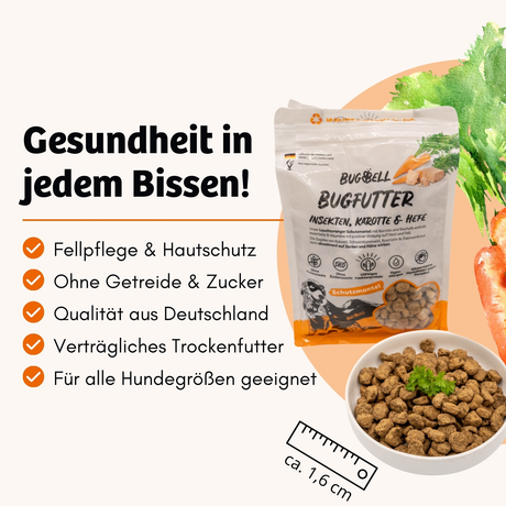 Bugbell - Trockenfutter - Fellpflege und Parasitenabwehr - BugFutter Schutzmantel Karotte & Hefe 900g